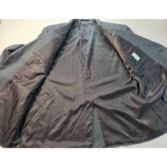 Ralph lauren blue navy houndstooth vintage silk wool blend 48 R blazer 2 button - Picture 5 of 9